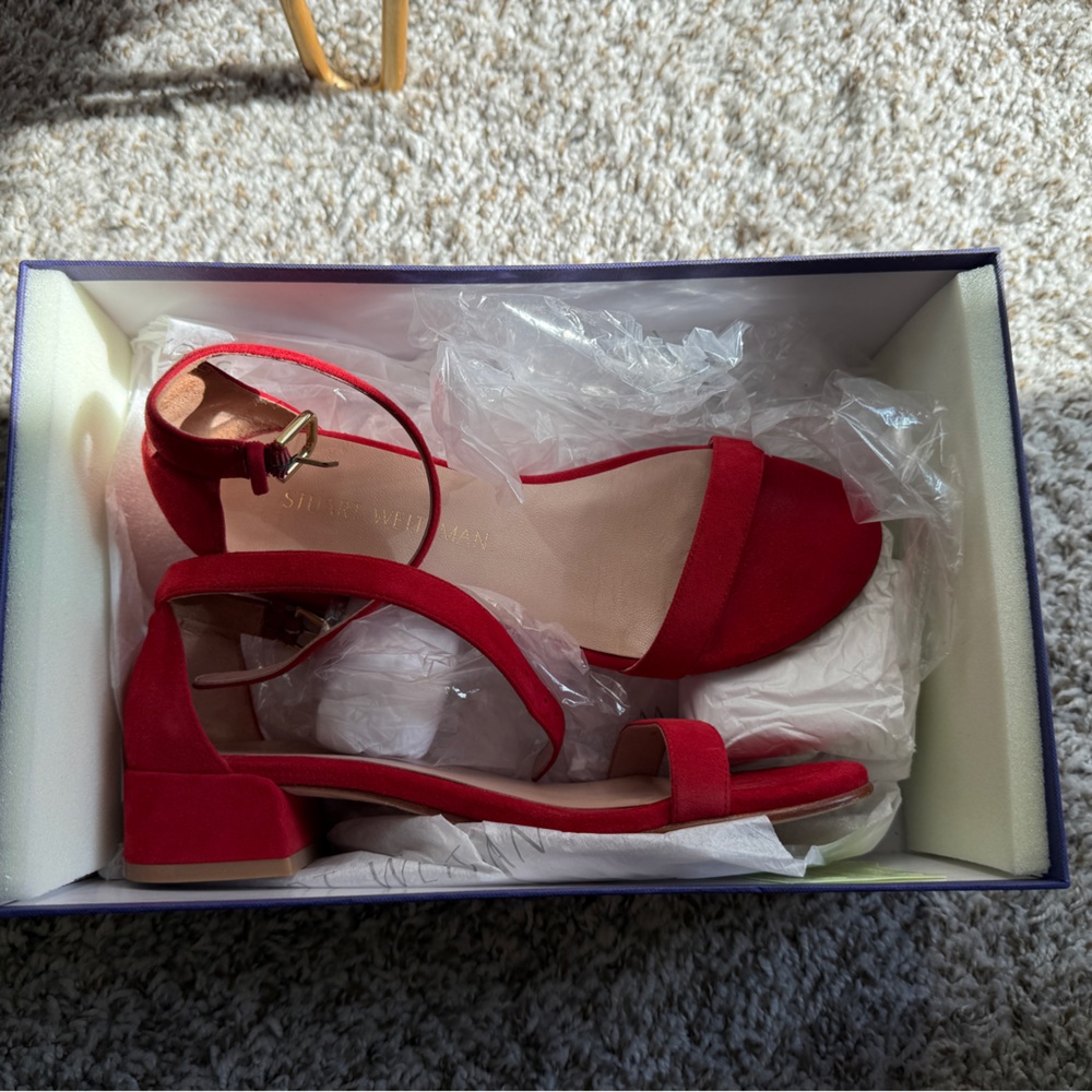 Stuart Weitzman Nudist June Red Sandals Flats Shoes Size 6